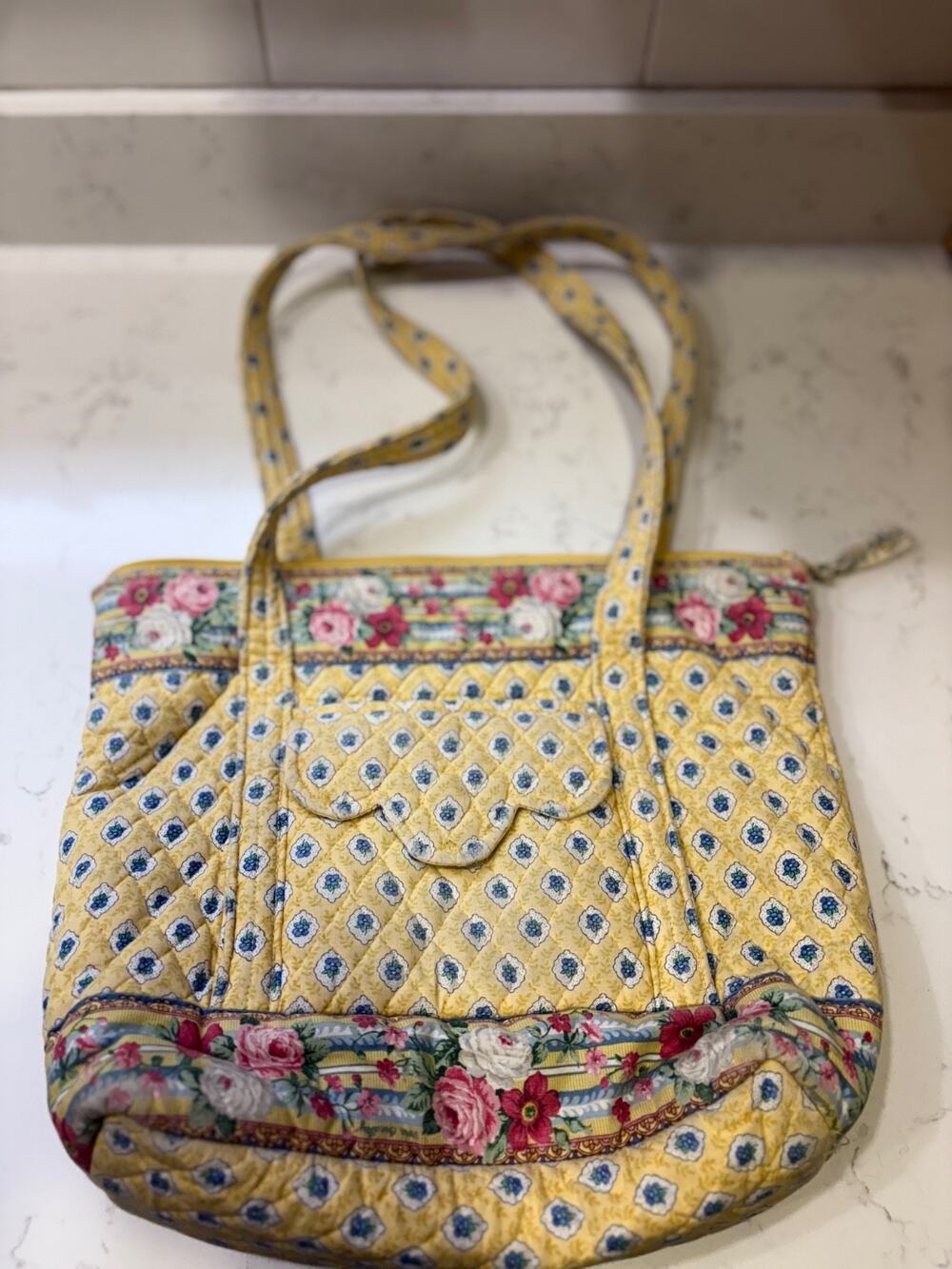 Vera Bradley Elizabeth Tote Bag Vintage Spring 1997 Quilted Yellow Retired Print